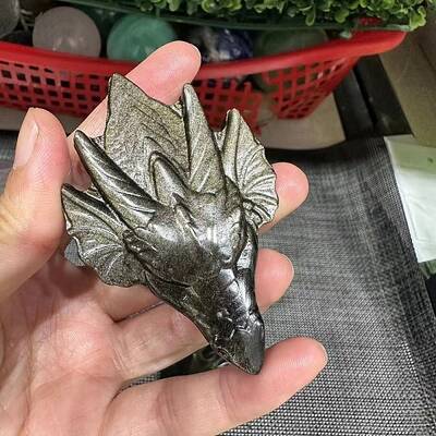 Natural Golden Sheen Obsidian Carved Dragon Figurines