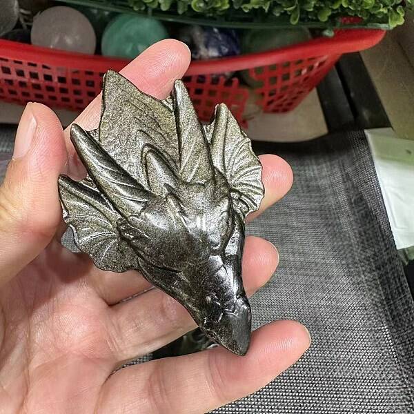 Natural Golden Sheen Obsidian Carved Dragon Figurines