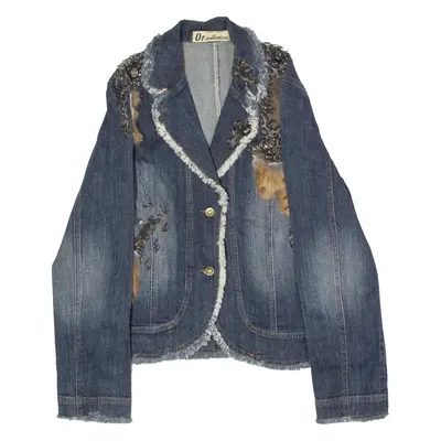OR COLLECTION Bedazzled Womens Denim Jacket Blue 90s M