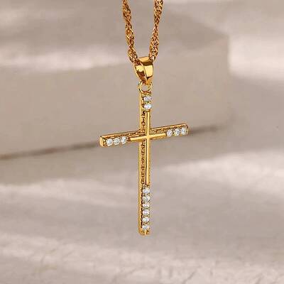 304 Stainless Steel Micro Pave Clear Cubic Zirconia Pendant Necklaces for Women