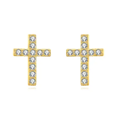 14K Gold Moissanite Cross Stud Earrings