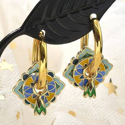 Brass Rhombus Hoop Earrings