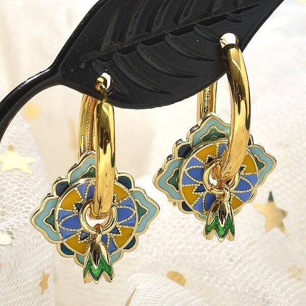 Brass Rhombus Hoop Earrings