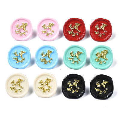 Flat Round with Butterfly Stud Earrings for Women