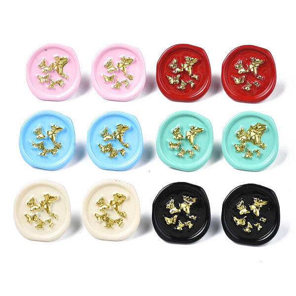 Flat Round with Butterfly Stud Earrings for Women