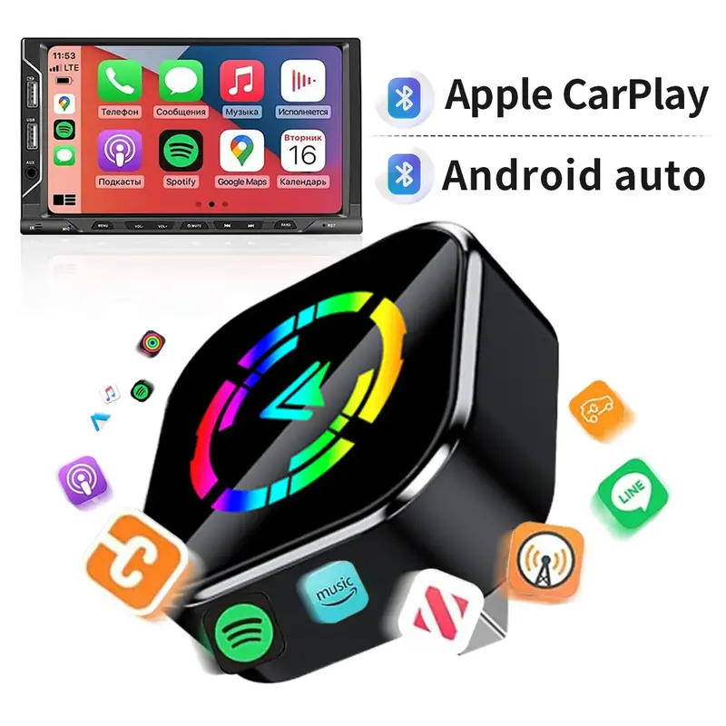 Apple CarPlay & Android Auto Wireless Adapter 2-in-1 for Wired to Wireless Conversion Stable 2.4/5GHz WiFi 5.0 Bluetooth 800+...