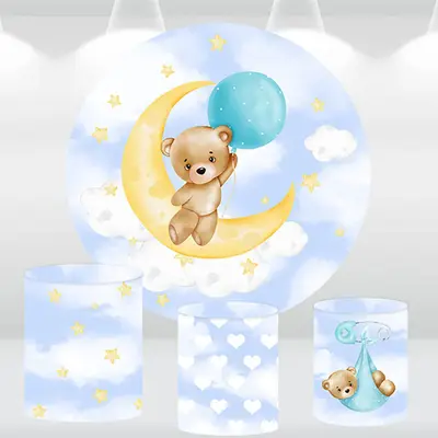Aperturee Little Bear Moon Balloon Round Birthday Backdrop Kit | Round Party Backdrop | Custom Round Birthday Backdrop | Cust...