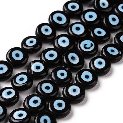 Handmade Evil Eye Lampwork Flat Round Bead Strands
