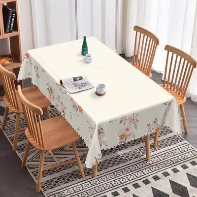 Aperturee Modern Wooden Dining Elegant Pink Flower Tablecloth, 52x70 Inch, 30.82 USD, rectangle tablecloths, ZJY04687-A