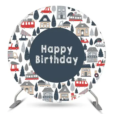 Aperturee Disc House Patterns Round Happy Birthday Backdrop | Custom Round Birthday Backdrop | Custom Round Backdrop | Birthd...