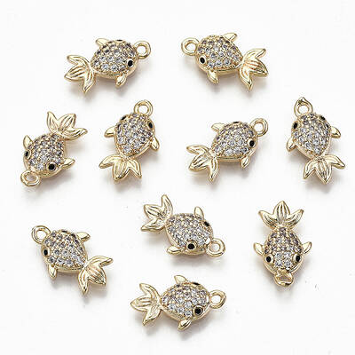 Brass Micro Pave Clear Cubic Zirconia Charms