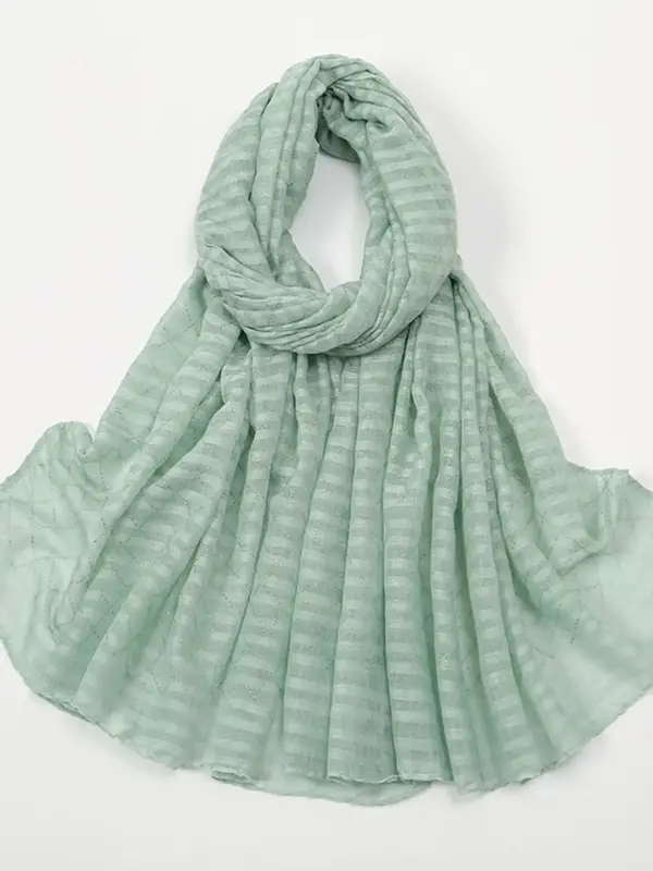 Women's Solid Color Striped Pattern Khimar, Modest Casual Soft Comfortable Long Scarf for Daily Wear, Fashionable Versatile H...
