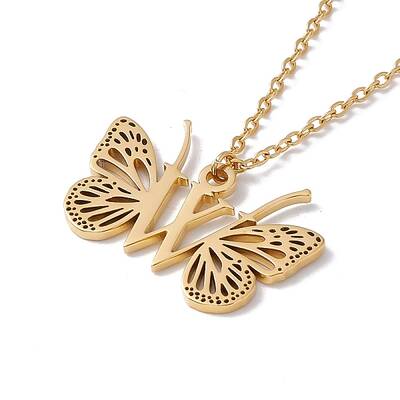 Initial Letter with Butterfly Pendant Necklace