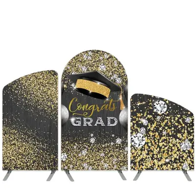 Aperturee Gold Glitter Graduation Theme Black Arch Backdrop Kit | Diy Chiara Backdrop Cover | Round Arch Backdrop Cover | Chi...