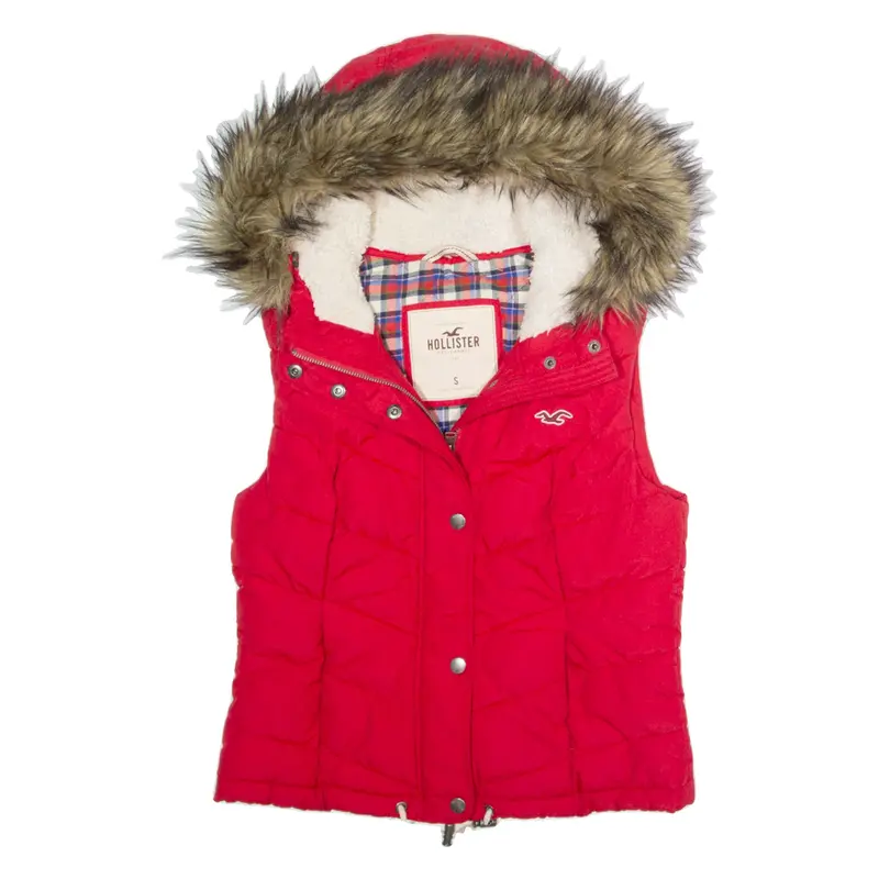 HOLLISTER Womens Gilet Red Hooded S