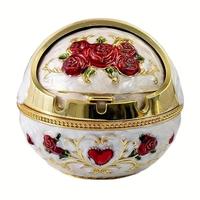 Vintage Ball Shaped Ashtray, 1 Count Elegant Metal Spherical Ashtray, Exquisite Sliding Windproof Lid Ashtray, Home & Office...