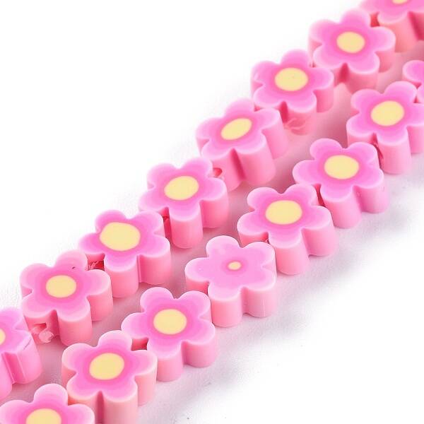 Handmade Flower Printed Polymer Clay Beads Strands
