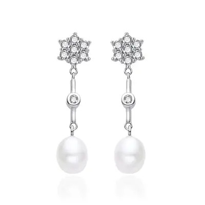 Agato Silver Drop Earrings with Zirconia and Pearls AGT-E143PW-P