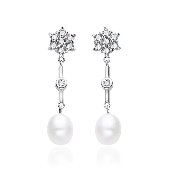 Agato Silver Drop Earrings with Zirconia and Pearls AGT-E143PW-P