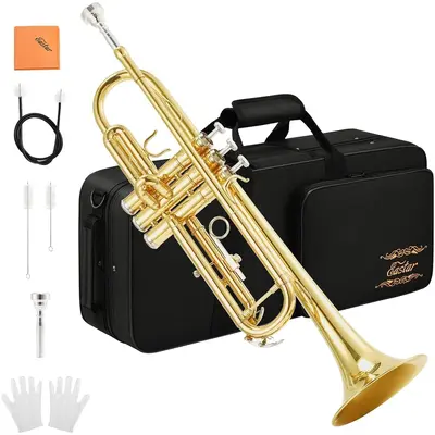 Eastar Bb Trumpet Standard Trumpet Set for Student Beginner with Hard Case, Cleaning Kit, 7C Mouthpiece and Gloves, Brass Bb ...