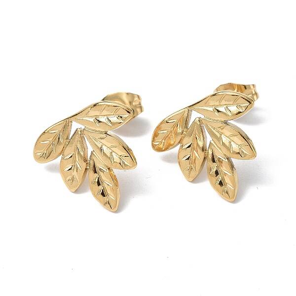 Ion Plating(IP) 304 Stainless Steel Leaf Stud Earrings for Women
