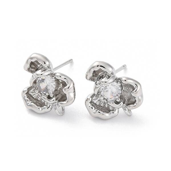 Brass Micro Pave Clear Cubic Zirconia Stud Earrings Finding