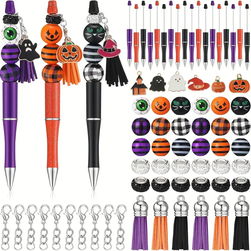 Beaded Pen Set, 72pcs/set DIY Beading Pen Making Kit, DIY Pen Making Tool Kit, Handmade Beaded Pen for Office School, Hallowe...