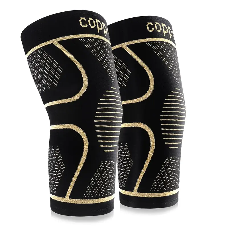 Professional Copper Sports Knee Pads, 2 Counts/set Unisex Knitting High Elasticity Knee Sleeves, Suitable for Fitness Runnin...
