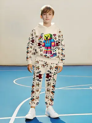 Boys' Fashion 3D Print Robot Theme Casual Pullover Sweatshirt, Long Sleeve Fitted Top for Spring & Fall, Suitable for Ages 5+...