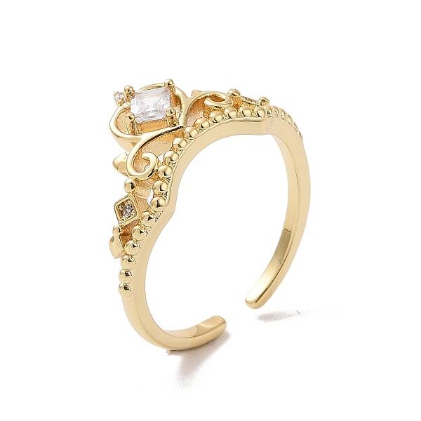 Clear Cubic Zirconia Crown Open Cuff Ring