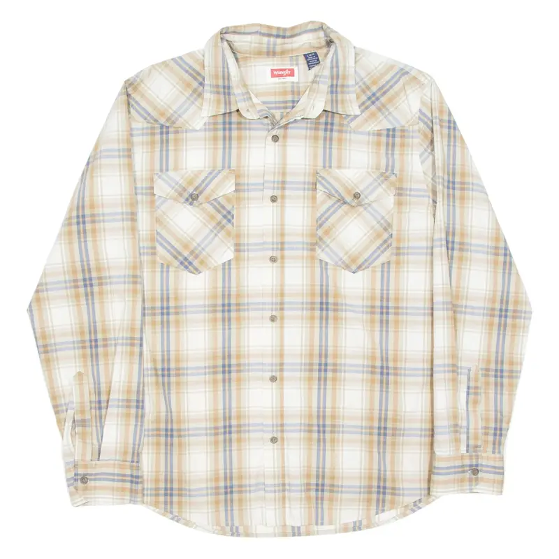 WRANGLER Mens Shirt Beige Plaid Long Sleeve L