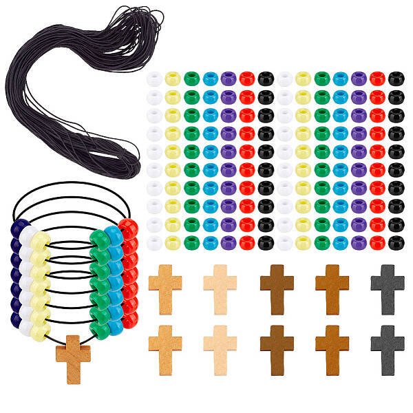 Wood with Opaque Plastic Beads Bracelet DIY Kit