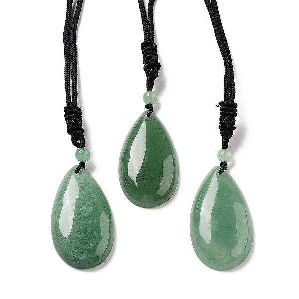 Natural Green Aventurine Pendant Necklace with Nylon Cord for Women