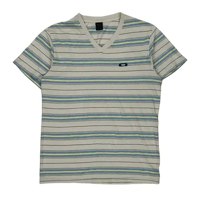 Oakley Striped T-Shirt - Medium Cream Cotton Blend