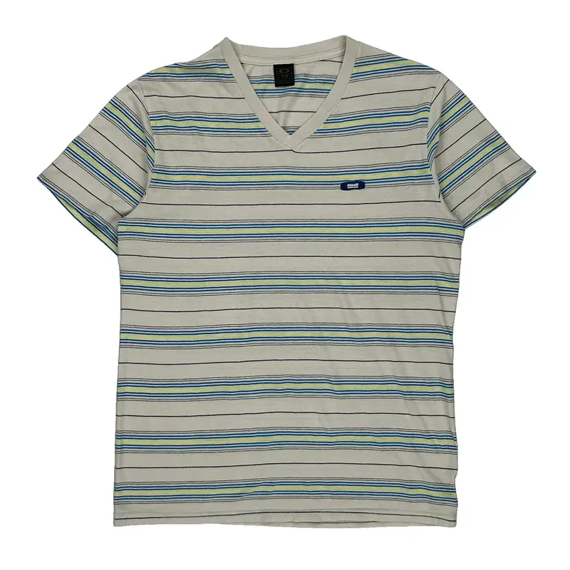 Oakley Striped T-Shirt - Medium Cream Cotton Blend