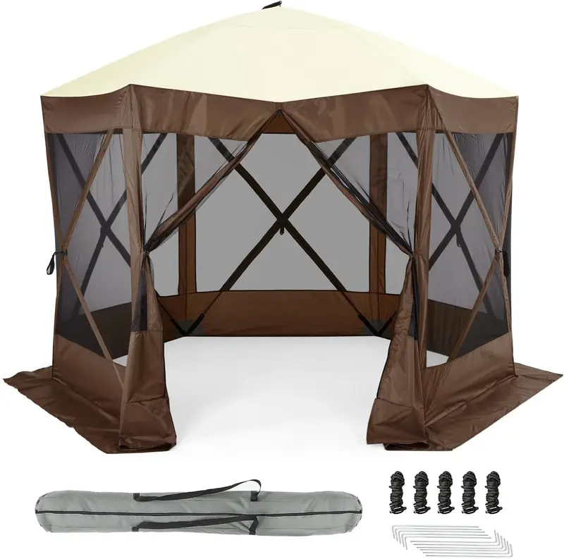 Garvee 10x10ft Portable Pop-Up Camping Gazebo - 6-Sided Canopy Screen Tent with Mesh Windows & Carry Bag for Outdoor, Picnic,...