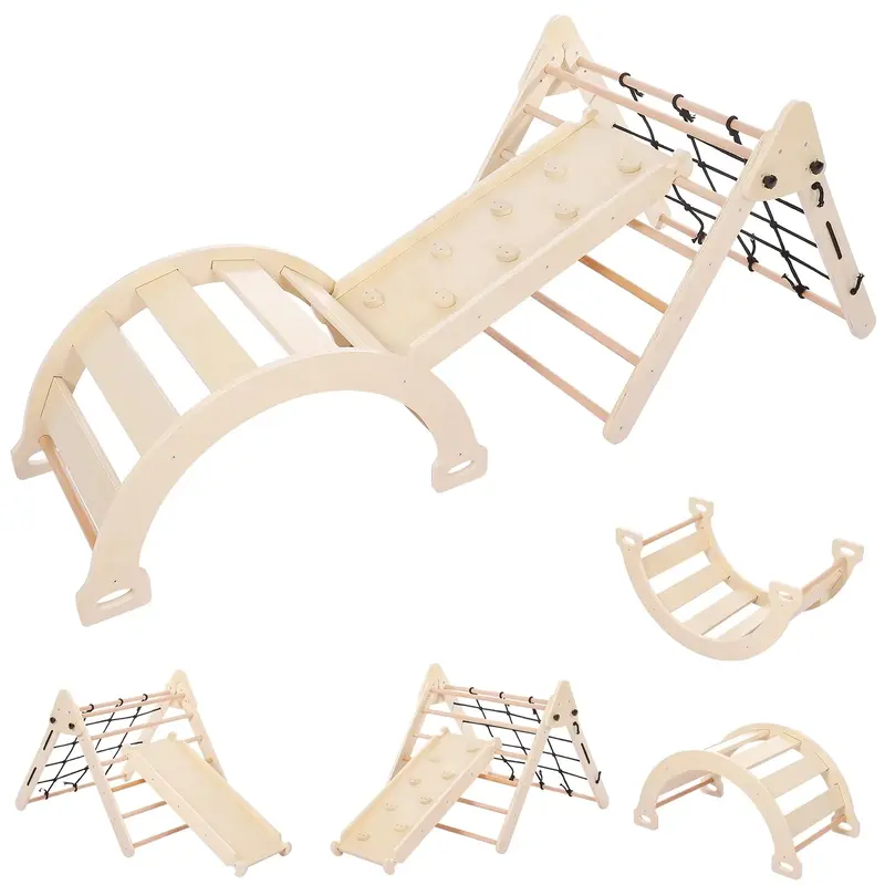 Garvee 3 in 1 Toddler Climbing Set, Jungle Gym for Toddlers - 3PCS Wooden Gym Playset with Triangle Folding Climbing Structur...