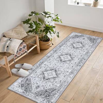 Garvee Washable Area Rug 5x7 Bohemian Rug Vintage Oriental Rug Living Room Rug Non-Slip Boho Bedroom Throw Mat,Grey Floral Pr...