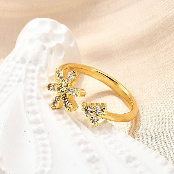 Brass Micro Pave Clear Cubic Zirconia Cuff Rings for Women