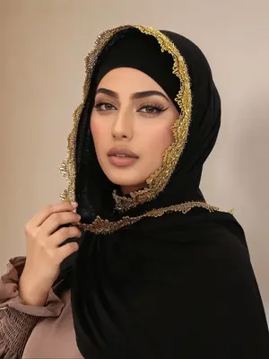 Breathable Chiffon Head Scarf with Sequins Design, Soft Jersey Hijab for Daily Prayer Evening Events Gift Idea