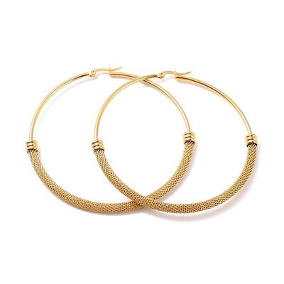 PVD Vacuum Plating 201 Stainless Steel Mesh Chain Shape Big Hoop Earrings with 304 Stainless Steel Pin for Women