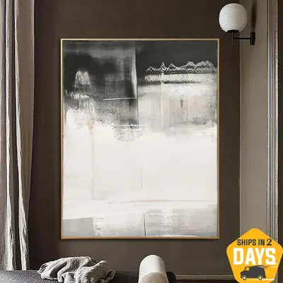 Large Abstract Black And White Paintings On Canvas Textured Minimalist Art Oil Painting Hand Painted Art | WHITE 200 47.24&qu...