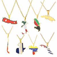 Country's Flag & Map Golden Silver-Colour World Maps Pendant Necklace Stainless Steel Fashion Jewelry For Women and Men，Nat...