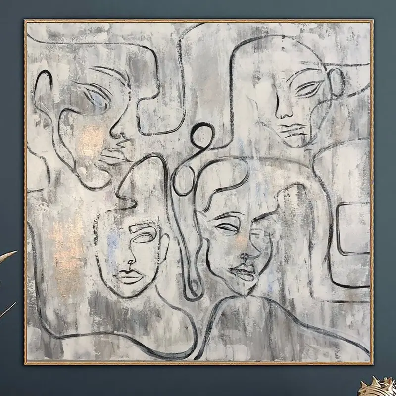 Abstract Faces Paintings On Canvas White Painting Acrylic Figurative Artwork 50x50 People Painting Minimalist Wall Art | FACE...