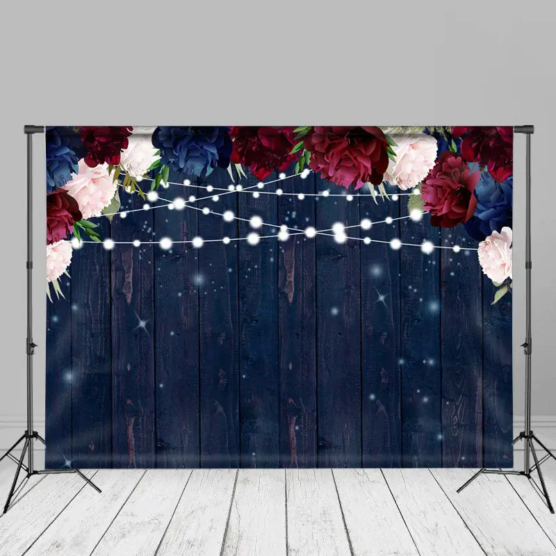 Colorful Roses Dark Blue Wooden Backdrop For Photo - Aperturee