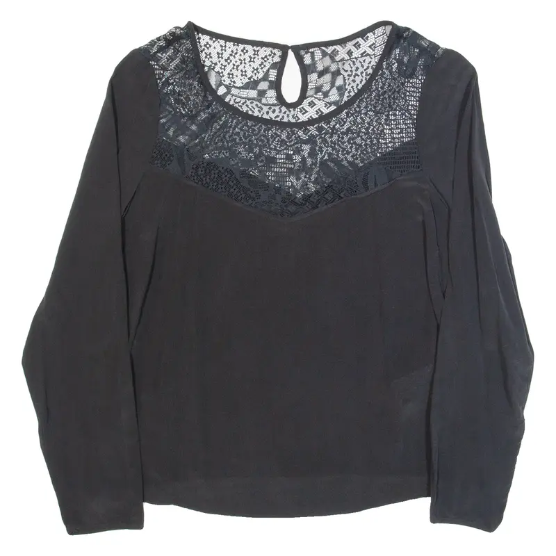 KOOKAI Womens Blouse Black Long Sleeve Silk S