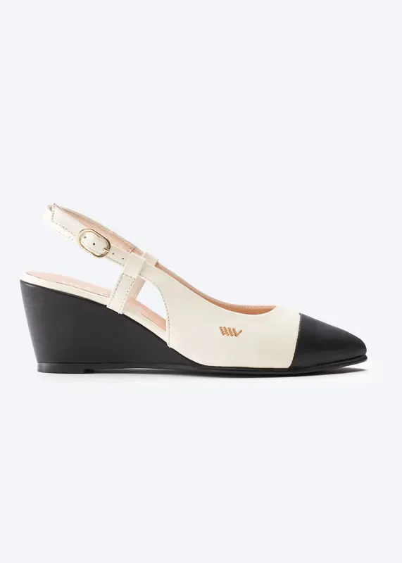 Tivoli Leather Wedges | Color: White Black Tip | Size: 8