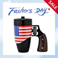 Pukomc Black Cool Revolver Ceramic Mug with Wooden Handle - Perfect Birthday or Retirement Surprise 16 oz (Flag)Drinkware, Co...