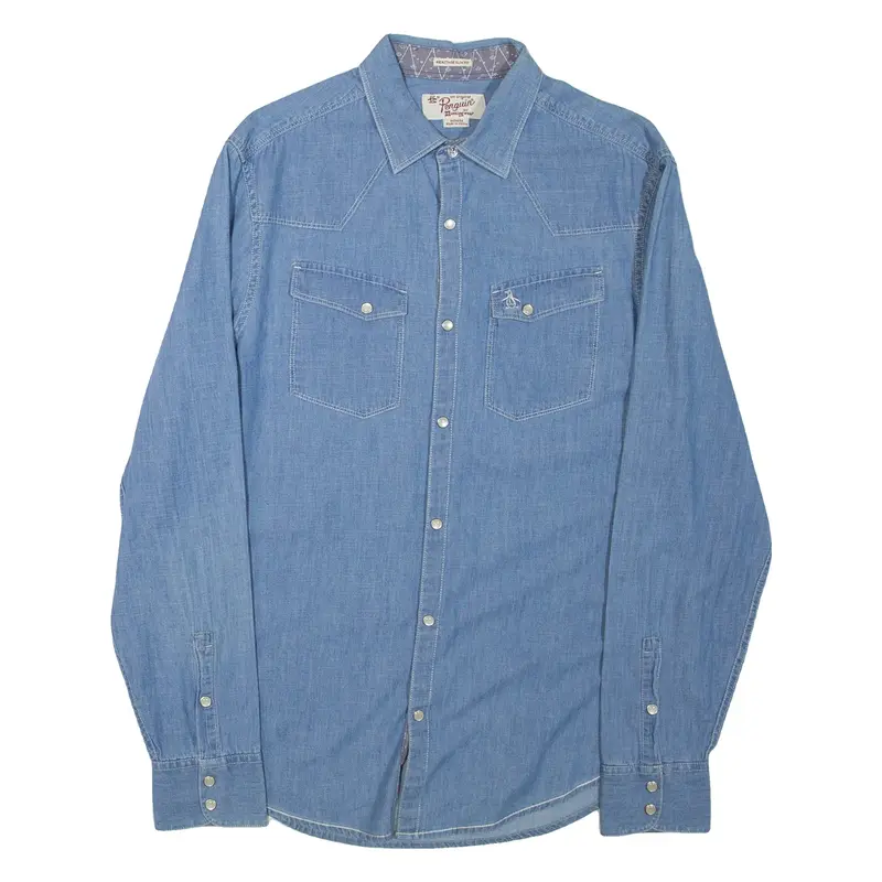 ORIGINAL PENGUIN Heritage Slim Fit Mens Denim Shirt Blue Long Sleeve M