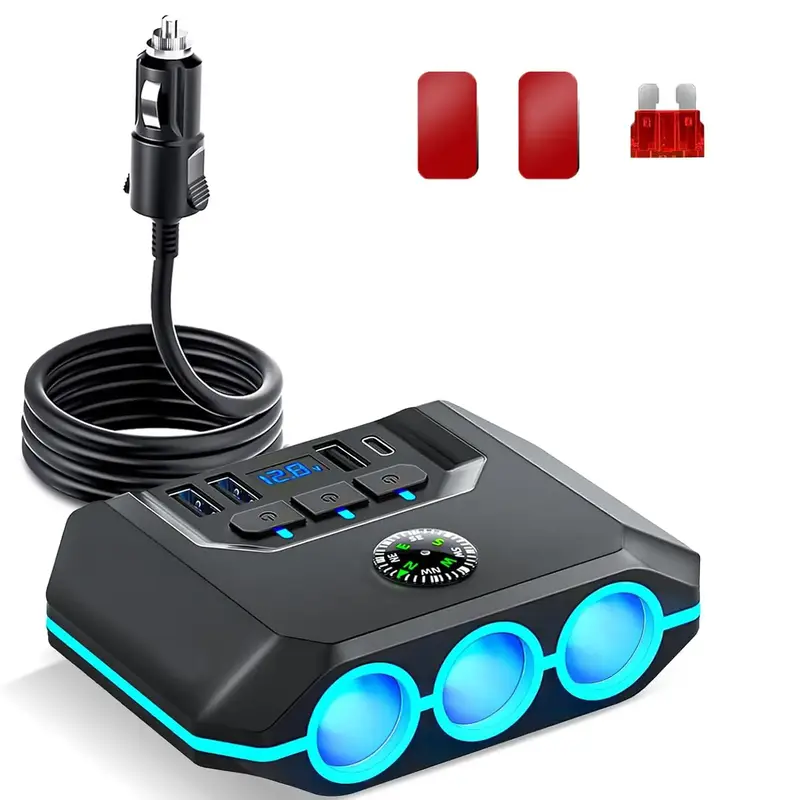 120W 7 In 1 Car Charger, PD 3 Socket Charger, Car Plug Splitter Adapter 4 USB Ports With Separate Switch LED Voltage Display,...